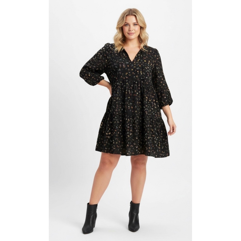 GAP Black Floral Midi Dress 100% Cotton